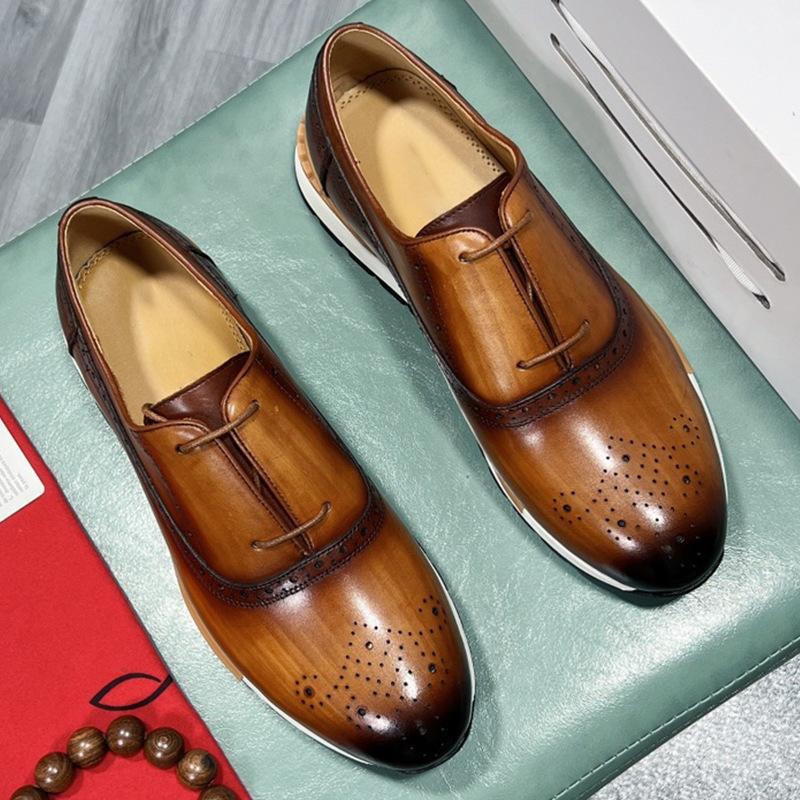 Модная весенняя повседневная обувь Мужская обувь из натуральной кожи Противоскользящая спортивная обувь Обувь для ходьбы на открытом воздухе Классическая остроносая дышащая кожаная обувь