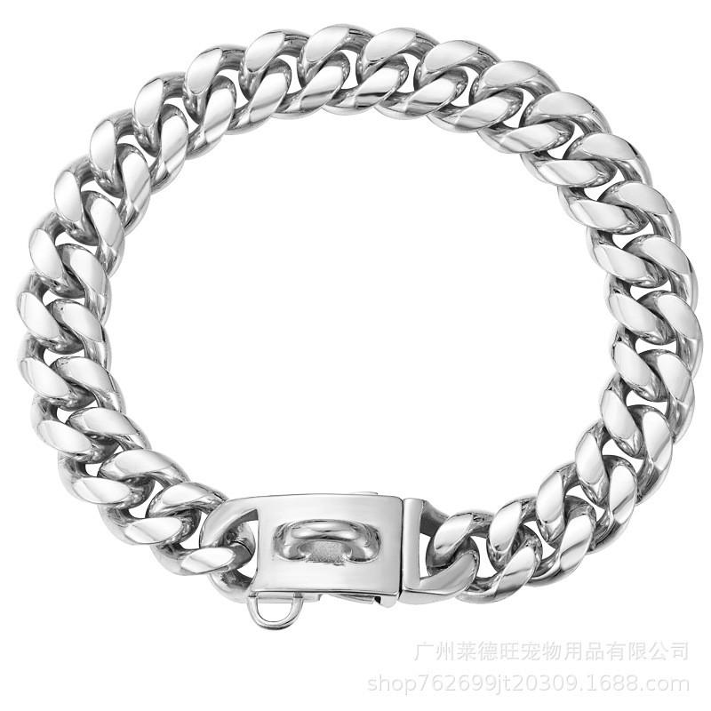 Stainless Steel Dog Collar With Solid Cuban Link Chain 14mm Wide Heavy Duty Bite-Resistant Neck Ring Large Dogs
