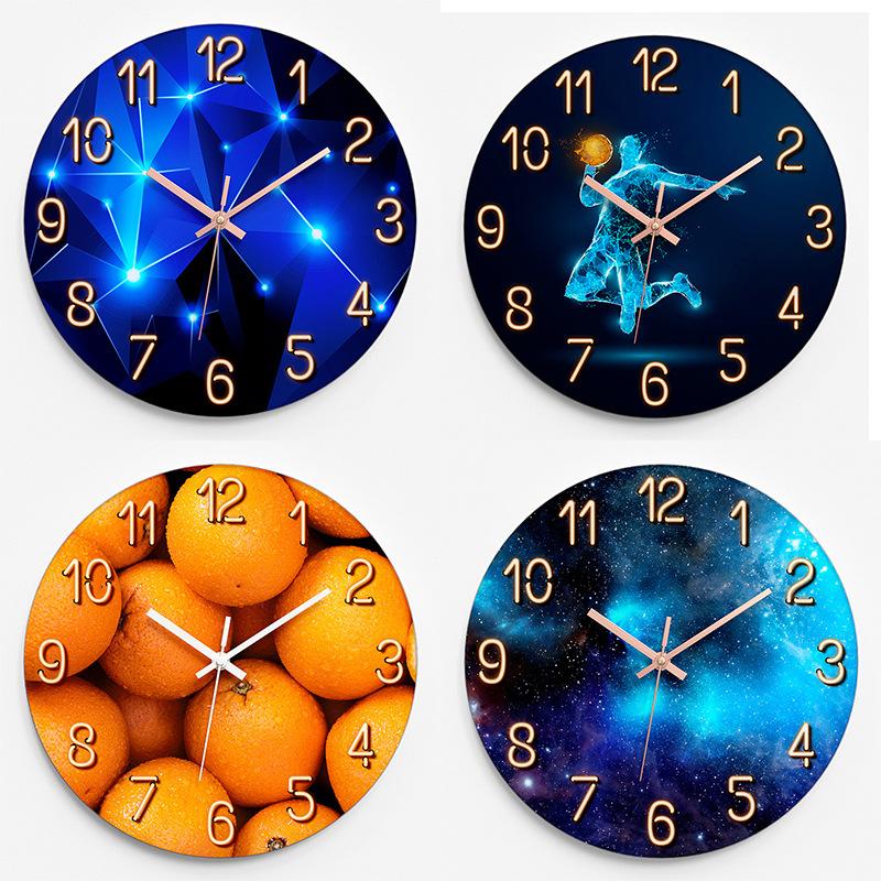 Children's Room Fashion Creative Clock Home Wall Clock Living Room Round Glass Clock Bedroom Silent Quartz Clock 30CM