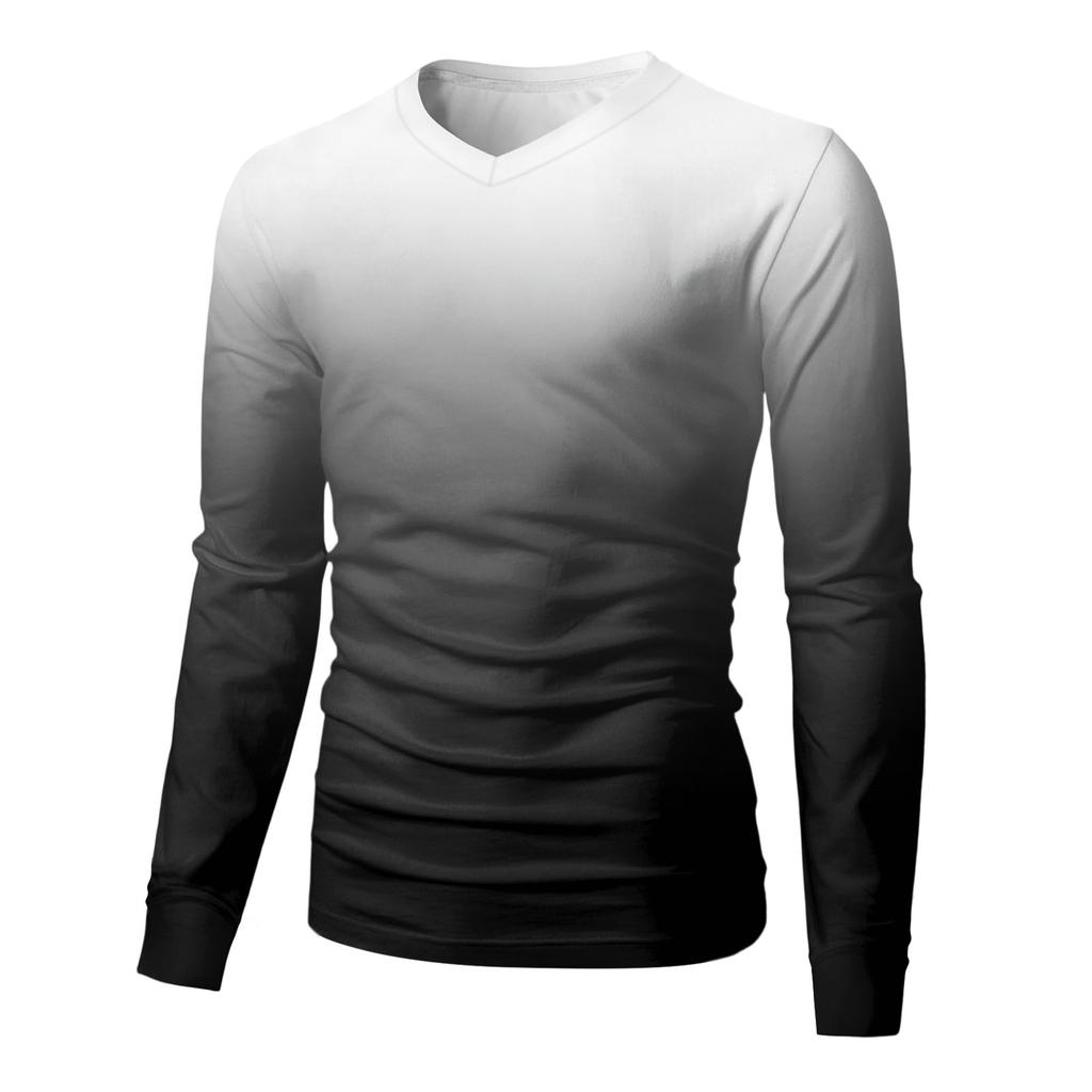 Мужская футболка с V-образным вырезом, повседневная, модная, с принтом, с длинным рукавом
