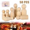 50pcs Unfinished Wooden Peg Doll for DIY Painting Natural Wood Peg People In 4 Sizes Wooden Doll for Kids Arts and Crafts