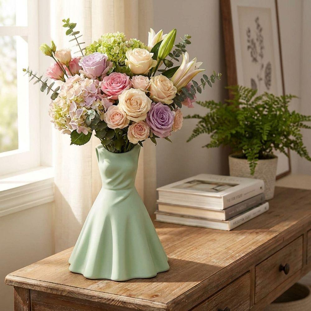 3D Printed Princess Dress shape Vase Romantic Desktop Ornament Flower Ware Coffee Table