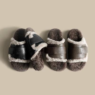 Толстоподошвенные пушистые туфли для женской верхней одежды 2025 осень и зима новые модели теплые и бархатные из овечьей шерсти ленивые шлепанцы на один палец женские полушлепанцы