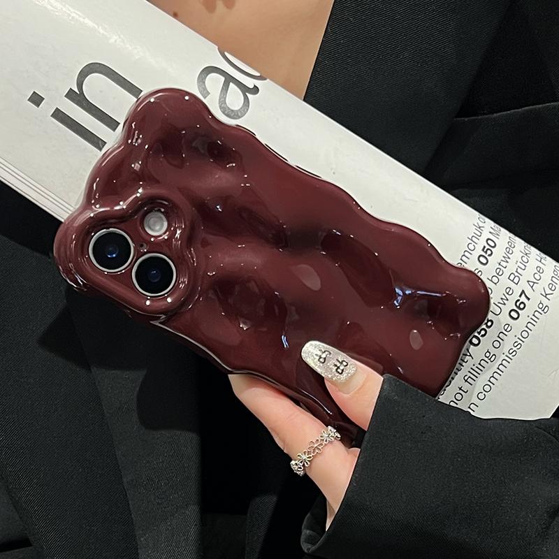 Чехол с глянцевым волнистым узором цвета красного вина для iPhone 16 Pro Max 15 13 14 12 11 16 Plus, противоударный чехол из ТПУ