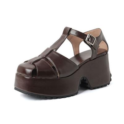 Полиуретановые весенне-летние сандалии с принтом на платформе с круглым носком и пряжками на ремешках, размер 43, размер 42, водонепроницаемые