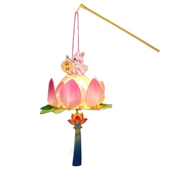 Lotus Lantern Handheld Spring Festival Flower Lantern DIY Lotus Rabbit Lamp for Hanfu Cosplay Wedding Chinese New Year Decor