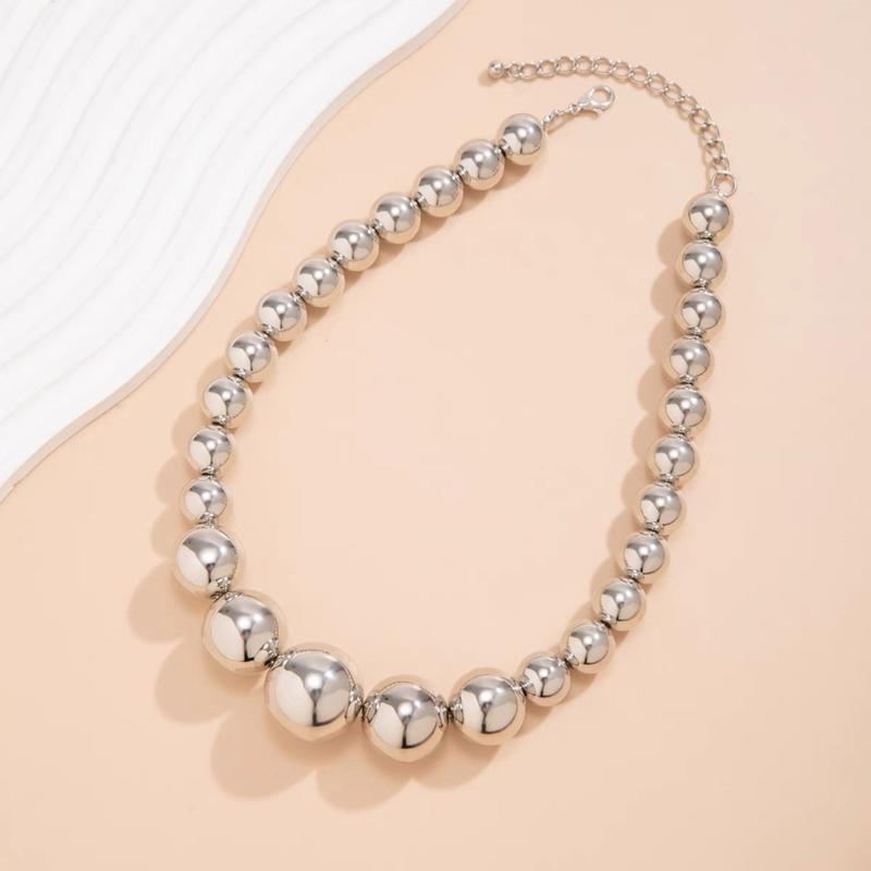 Fashionable Big Beads Chain Necklace Adjustable Choker Chains Clavicle Chain Accessory Vintage Inspired Beaded Neckchain