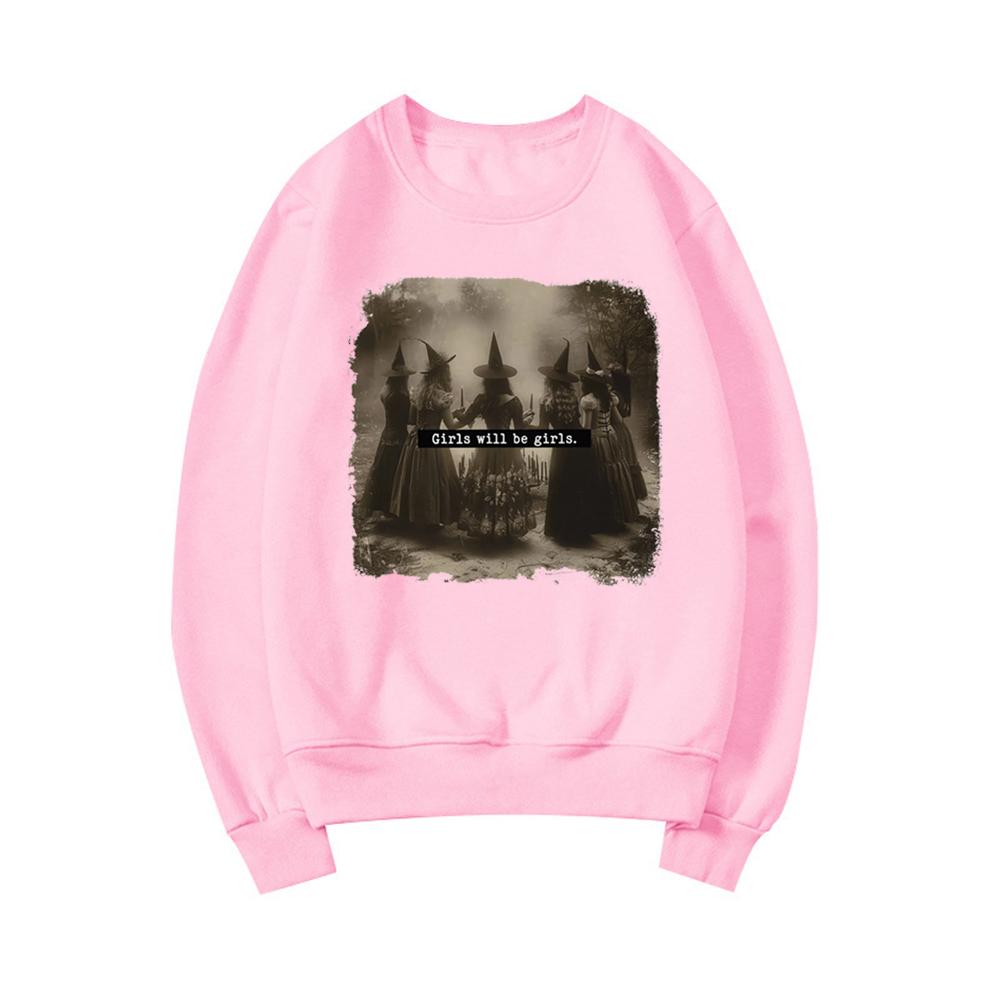 Свитшот «Girls Will Be Girls Witch» с изображением феминистской ведьмы, толстовки с капюшоном, винтажный свитшот на Хэллоуин, женские пуловеры, ведьминская одежда