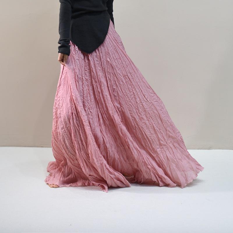 Женские льняные макси-юбки Летние Бохо Однотонные Пляжные Эластичные С высокой талией Плиссированные А-силуэта Легкие Расклешенные Длинные Макси-юбки Эластичная талия Длинная юбка для женщин