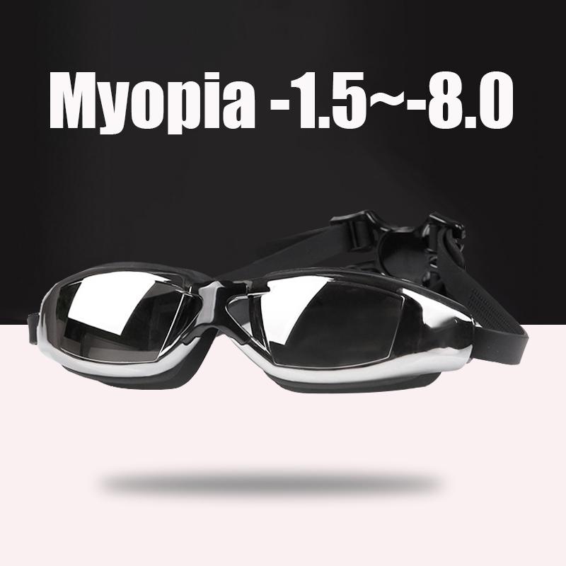 Очки для плавания черного цвета с гальваническим покрытием для взрослых от -1,5 до -8,0 близорукости, водонепроницаемые, противотуманные очки для плавания