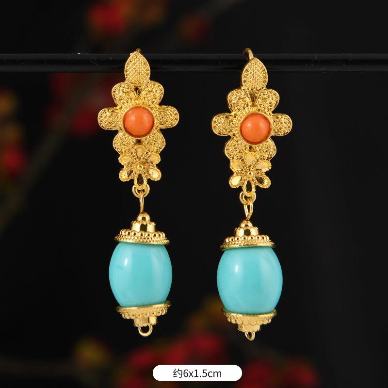 Сицзан несколько серег Непал золото тибетский стиль длинные серьги серьги тибетских женщин аксессуары для тибетской одежды