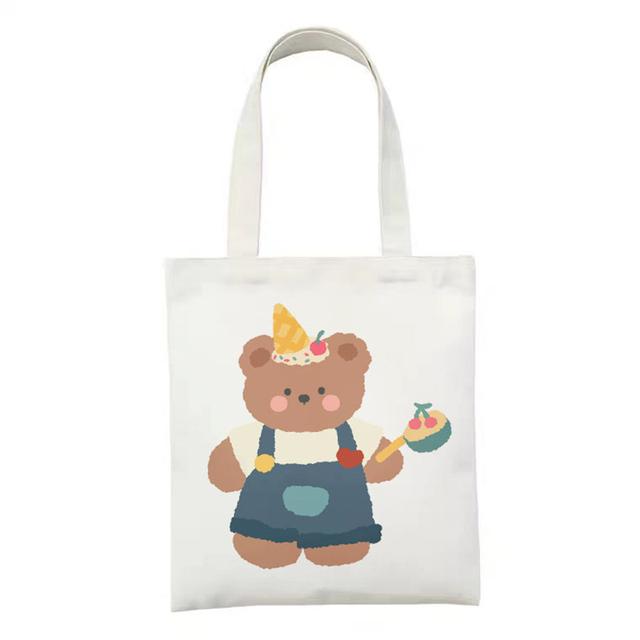 Shopping Bags Women Sweet Kawaii Bear Printed Canvas Daily College Handbag Harajuku Korean Style All-match Female Shopper Bag