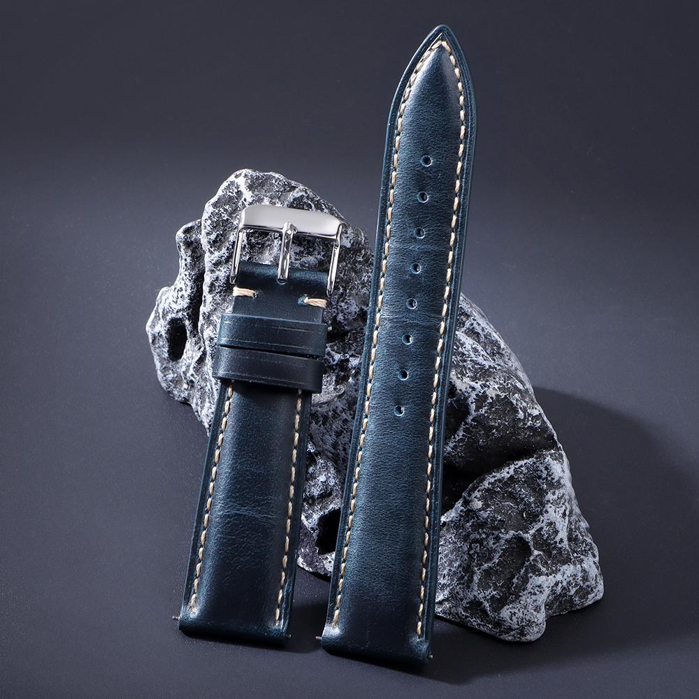 Retro Genuine Calfskin Strap Oil Wax Discoloration Cowhide Leather Watchband 18/19/20/21/22mm for Omega Business Watch Bands