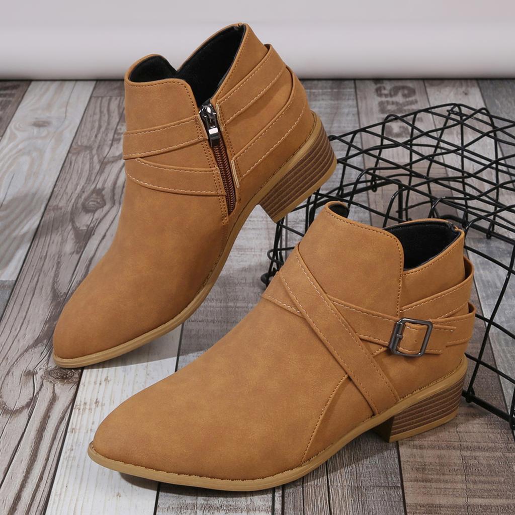 2025 New Boots Leather Women Retro Short Boots for Women Autumn and Winter New Large Size Medium Heel Thick Heel Ankle Boots
