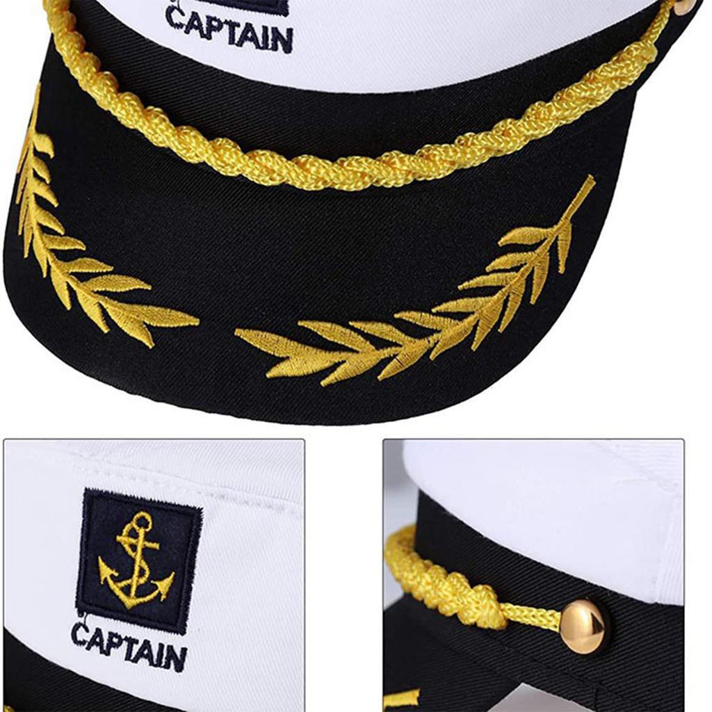 Sailor Hat Yacht Captain Hat Sailor Captain Costume Men Navy Marine Hat Adjustable Boat Navy Hat for Adult Kid Men Women EMA