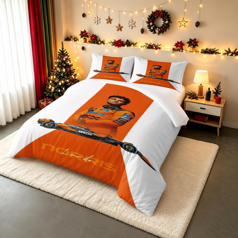 Minimalist Orange Stripe Lando Norris Bedding set (1 duvet cover, 2 pillowcases, duvet not included), Clean Style F1 Art Print