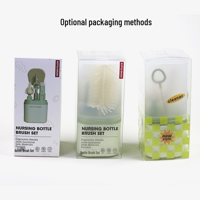 Travel Baby Bottle Brush Set with Silicone Nipple Brush, Draining Rack, Straw & Crevice Brushes