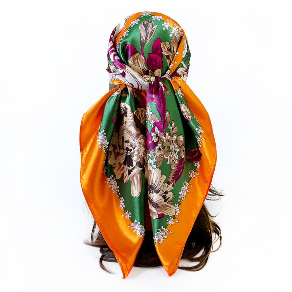 Classic cashew-patterned silk scarf for women, shawl, faux silk headscarf, 90cm square scarf