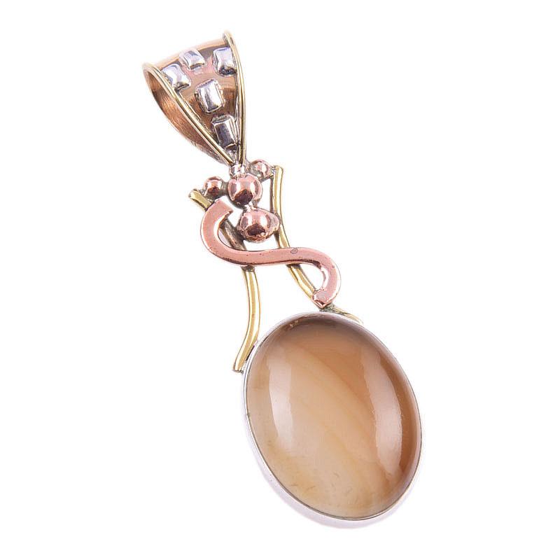 Natural Botswana Agate Gemstone 925 Solid Silver Two Tone Pendant 1.75'' s1K09
