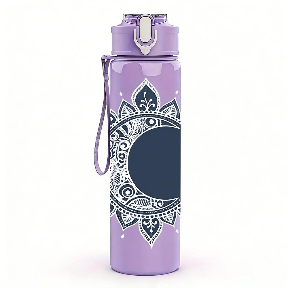 1PC Mandala Sun Ornament Art Print 750ml Color Plastic Sports Water Bottle Leakproof Flip Straw Lid Suitable for Sports Office Home Use