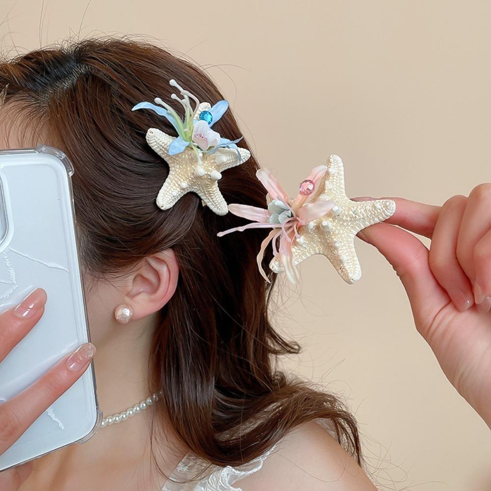 Korean Style Orchid Flower Hairpin Sweet Women Side Clip Pink Starfish Hair Clip Women
