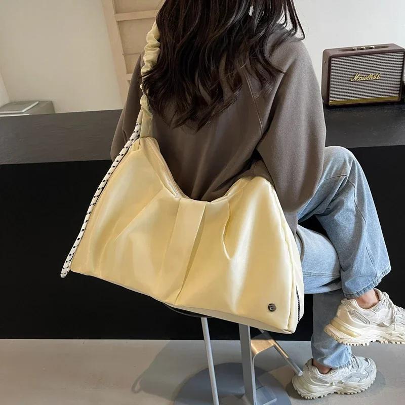 Monochromatic Large Capacity Crossbody Bags for Women Casual Sewing Line Soft Zipper Nylon Bags