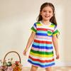 Летнее платье для девочек: Модное платье-принцесса с радужным принтом из хлопка для детей
