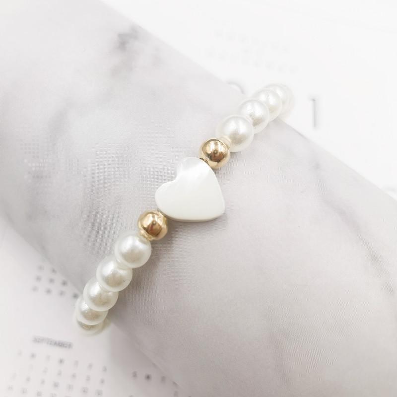 New Fashion Shell Heart Star Cross Charm Bracelet For Women Luxury Simulated Pearl Elastic Bracelet Pulseras Mujer Jewelry