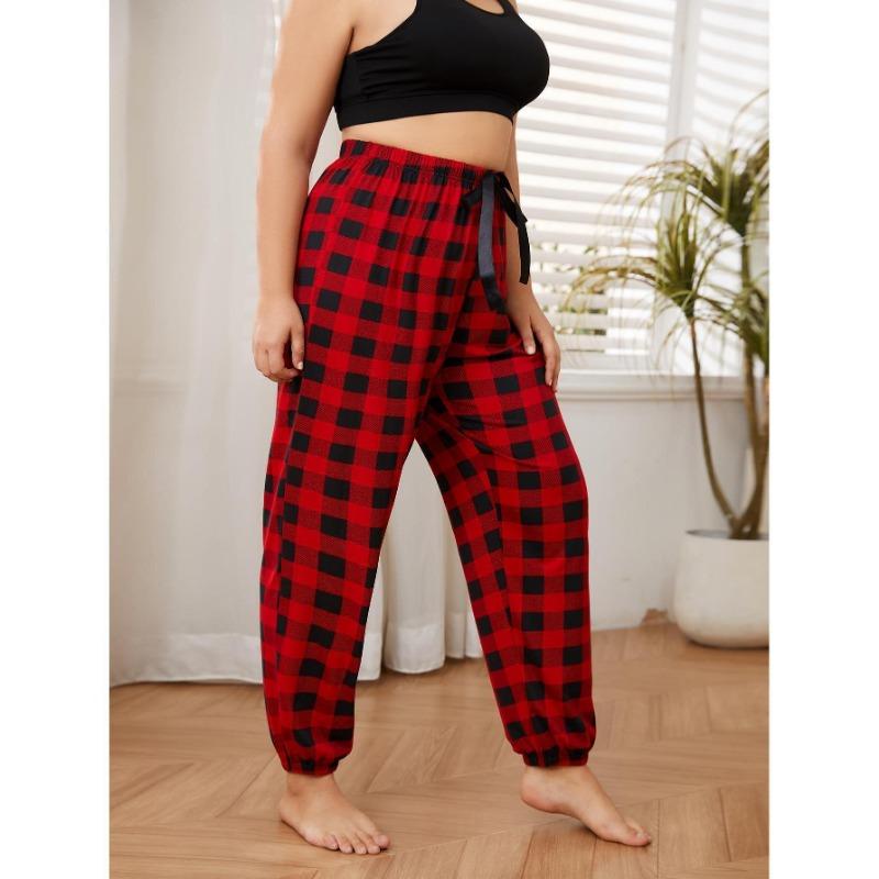 Women Plus Size Loose Plaid Long Casual Home Sleep Pants