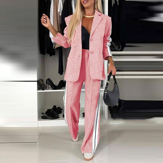 Комплект из 2 предметов: пальто и брюки, однобортный пиджак с отложным воротником и длинными рукавами, свободные полосатые брюки с широкими штанинами, повседневный наряд для поездок на работу