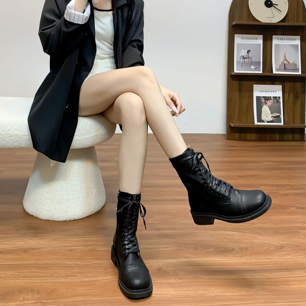 Grape Mother Winter New Knight Boots Comfortable Round Head Wear Platform Martin Boots Front Lace-up Cool Women's Boots