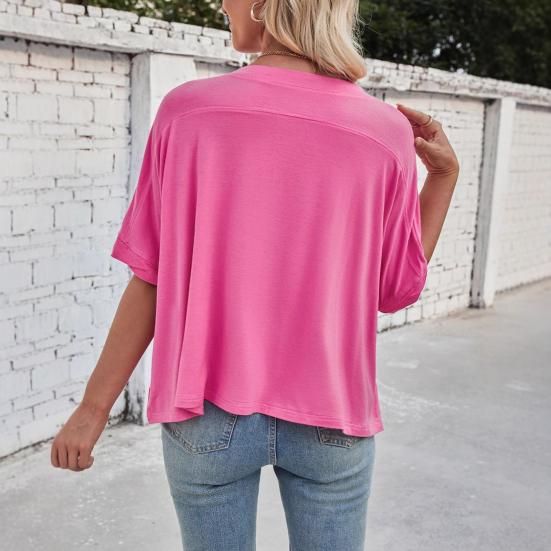 Женская летняя футболка с круглым вырезом и рукавом «летучая мышь», свободный крой, однотонная летняя повседневная футболка-пуловер, топы на каждый день