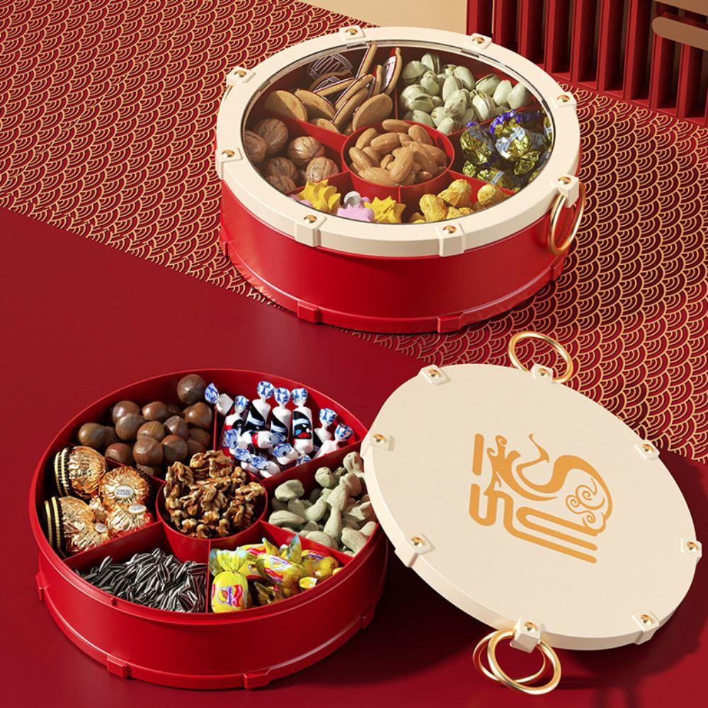 Dustproof Drum Shape Nut Serving Tray 7-Compartment Fruit Plate Biscuit