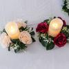 Artificial Rose Wreath Candle Ring Pillar Candle Holder Spring Green Leaves Flower Garland Home Wedding Party Table Centerpiece Decoration