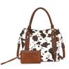 Women's PU Leather Bag Classic Cow Pattern Large Capacity External Front Large Pocket Crossbody Casual Business Bag 2 Pieces