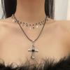 Heart Rhinestone Necklace Black Rhinestone Double Layer Necklace  Girls