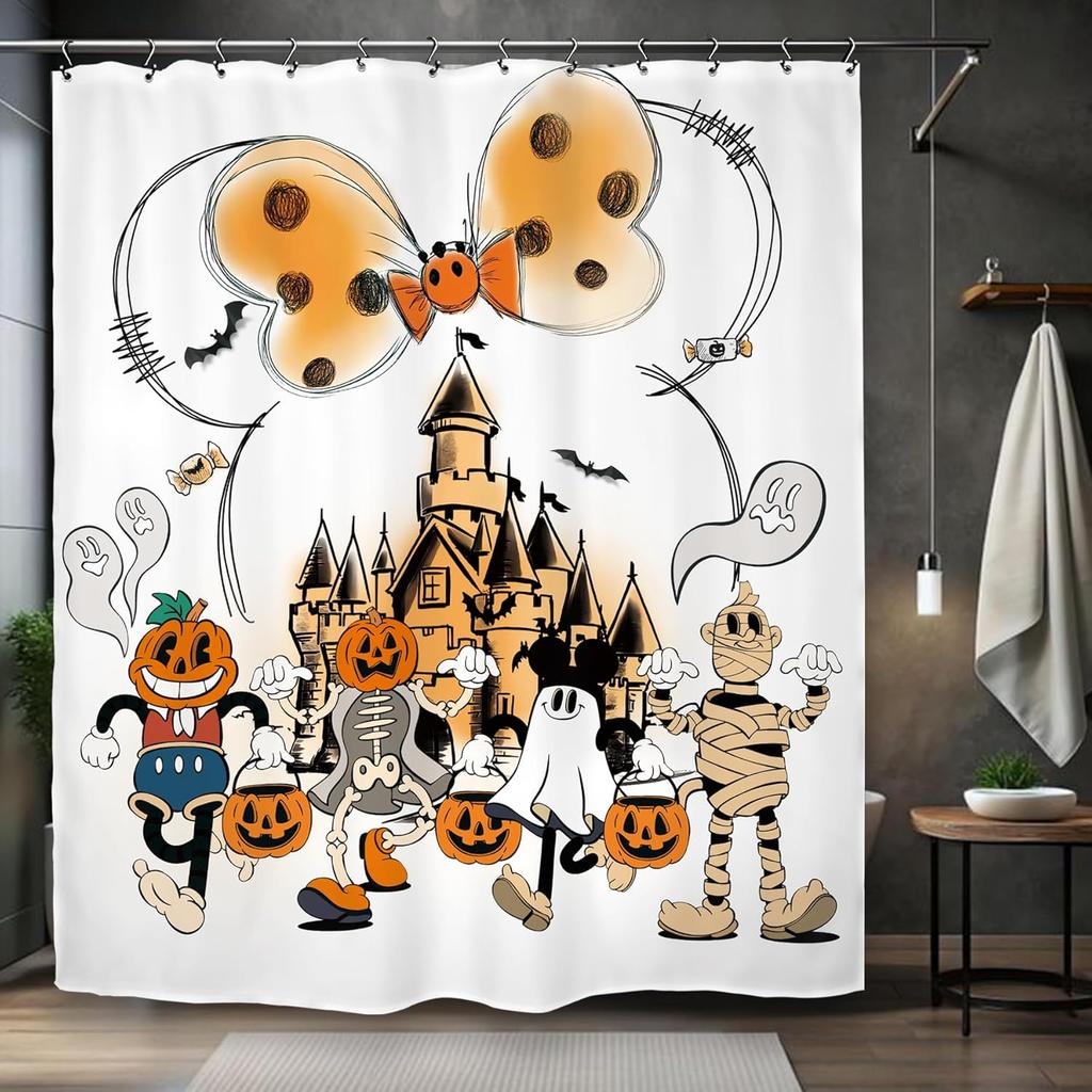 Хэллоуин Тыква Привидение Шторка для душа Голова мыши Тыква Череп Детский Мальчики Праздник Страшный Ужас Жуткий Набор для ванной Аксессуары