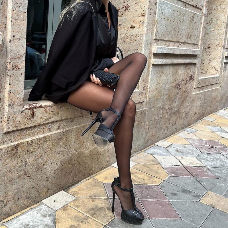 Сексуальные тонкие колготки женские черные уличные узкие леггинсы весна осень супер эластичные однотонные колготки женские чулки