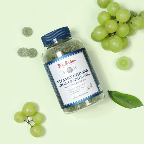 Доктор. Brian Vitamin C&D 3000 со вкусом зеленого винограда (100 жевательных конфет/33 дня)