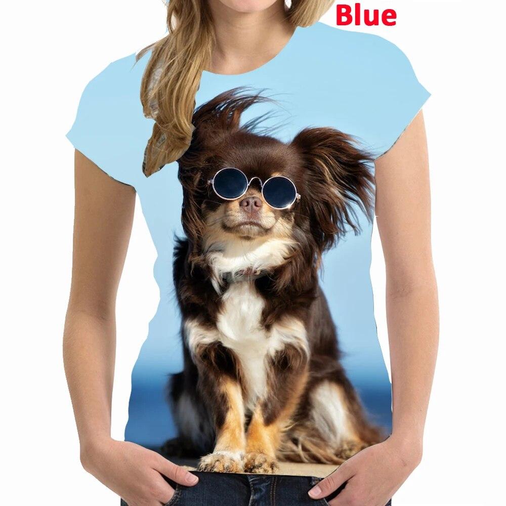 Новейшая летняя женская модная футболка с 3d принтом милых животных и собак, повседневная футболка с короткими рукавами и круглым вырезом чихуахуа