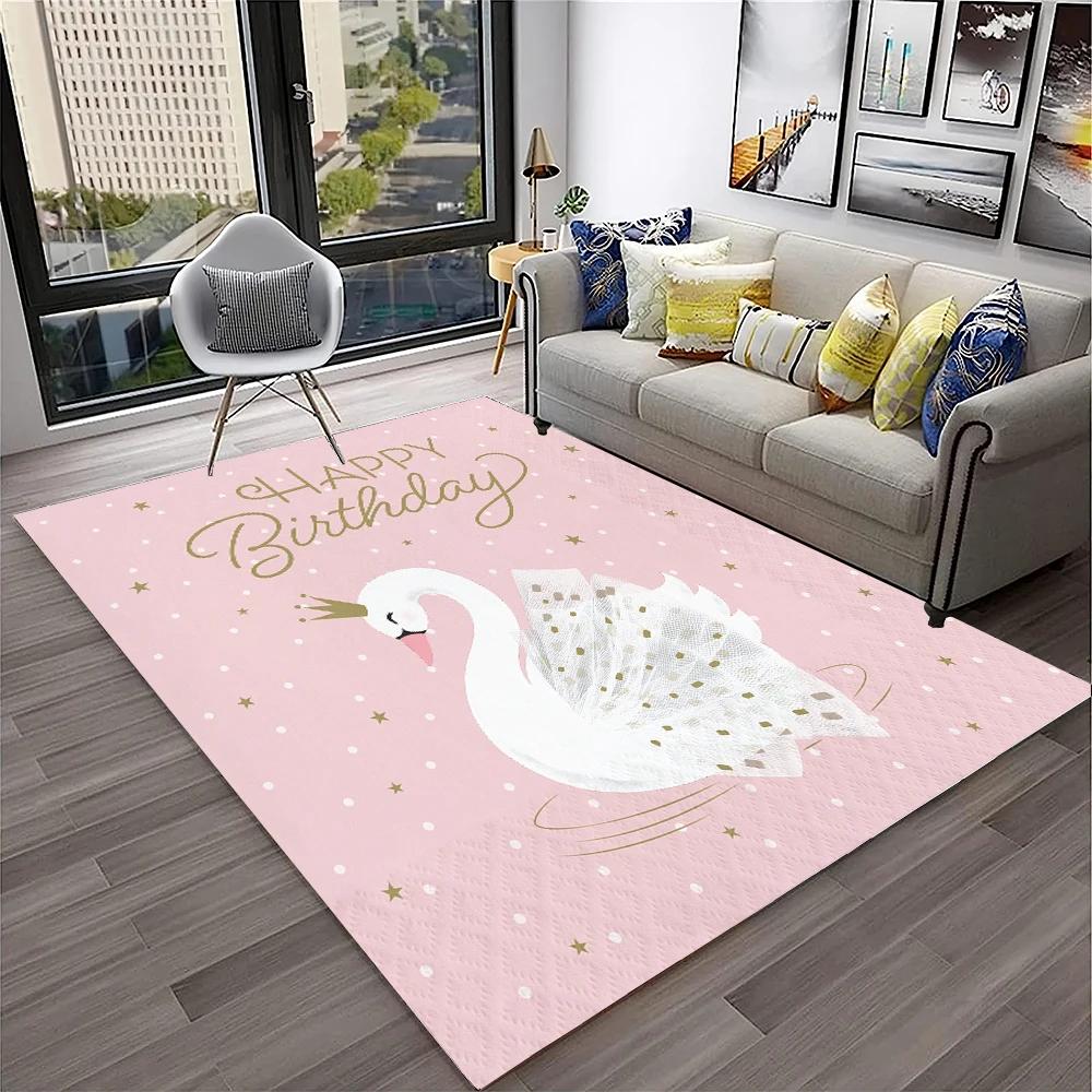 3D Cute Swan Princess Cartoon Cygnus Carpet Rug for Home Living Room Bedroom Sofa Doormat Decor,kids Area Rug Non-slip Floor Mat