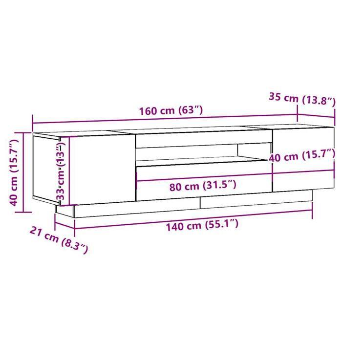 VidaXL Meuble TV avec lumières LED chêne artisanal bois d'ingénierie, support TV, meuble multimédia, console TV, meuble 856360