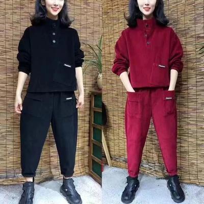 Наряд для мамы, полосатый бархатный костюм, осень-зима, женская мода, большой размер, комплект из двух предметов, женский вельветовый наряд с длинными рукавами