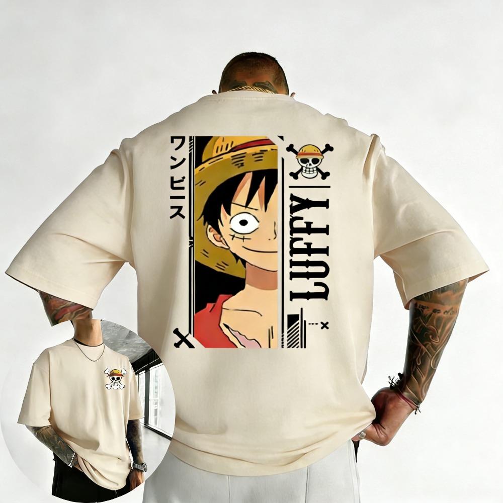 Plus Size One Piece Anime Printed Men and Women Tshirt Casual Parent Child Top Fashion Y2K Harajuku Style Summer Street Wear