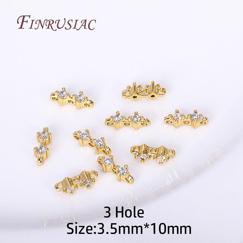 18K Gold Plated 2/3 Hole Separators For Beads,Inlaid Zircon Beads Separators,Handmade Decorative DIY Beading Jewelry Materials