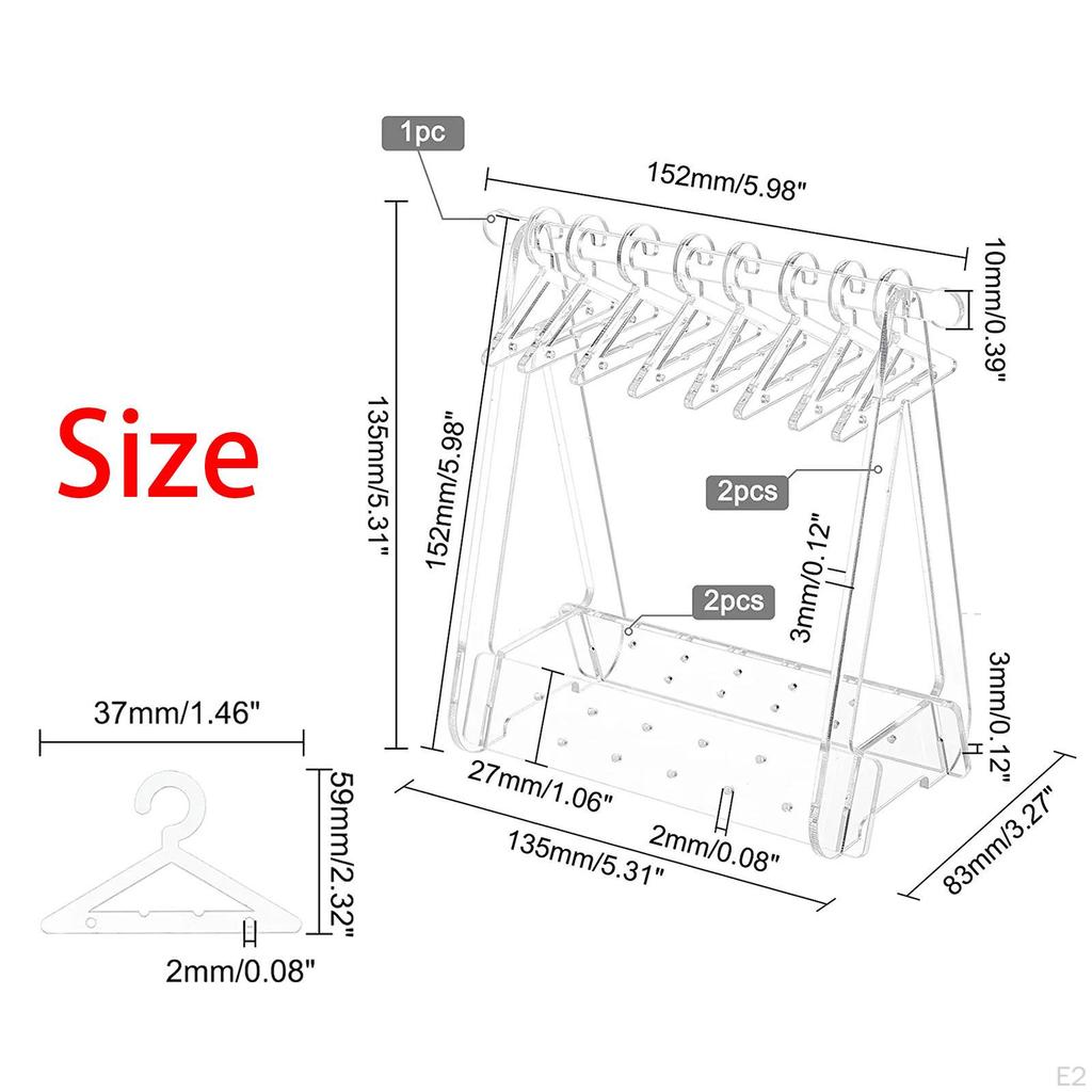 Держатель для сережек с вешалками для одежды Мини-вешалка акриловая подставка для ювелирных изделий Органайзер