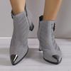 В осенне-зимней обуви удобные женские сапоги с большим острым толстым каблуком и полой сеткой