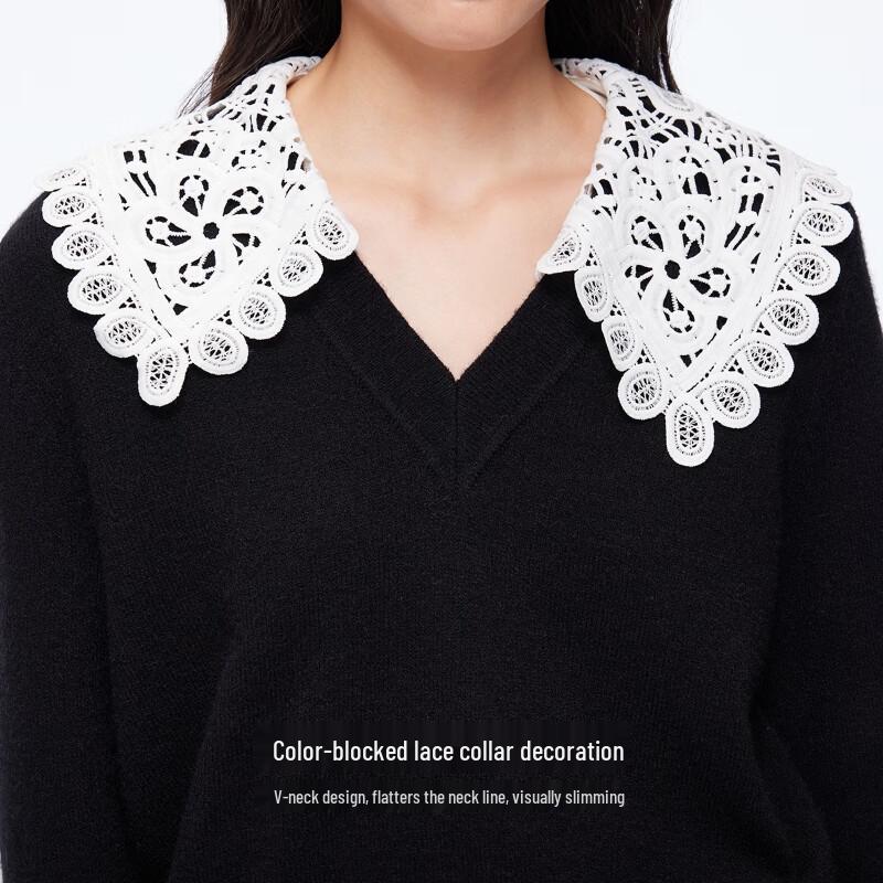 VEROMODA Women's V-Neck Detachable Lace Collar Sweater