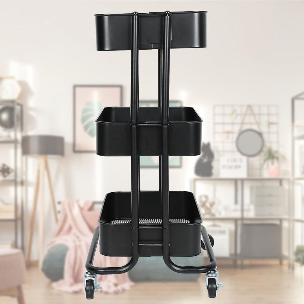 Парикмахерская 3-х уровневая тележка для хранения на колесиках, тонкая тележка для хранения на колесах, черная