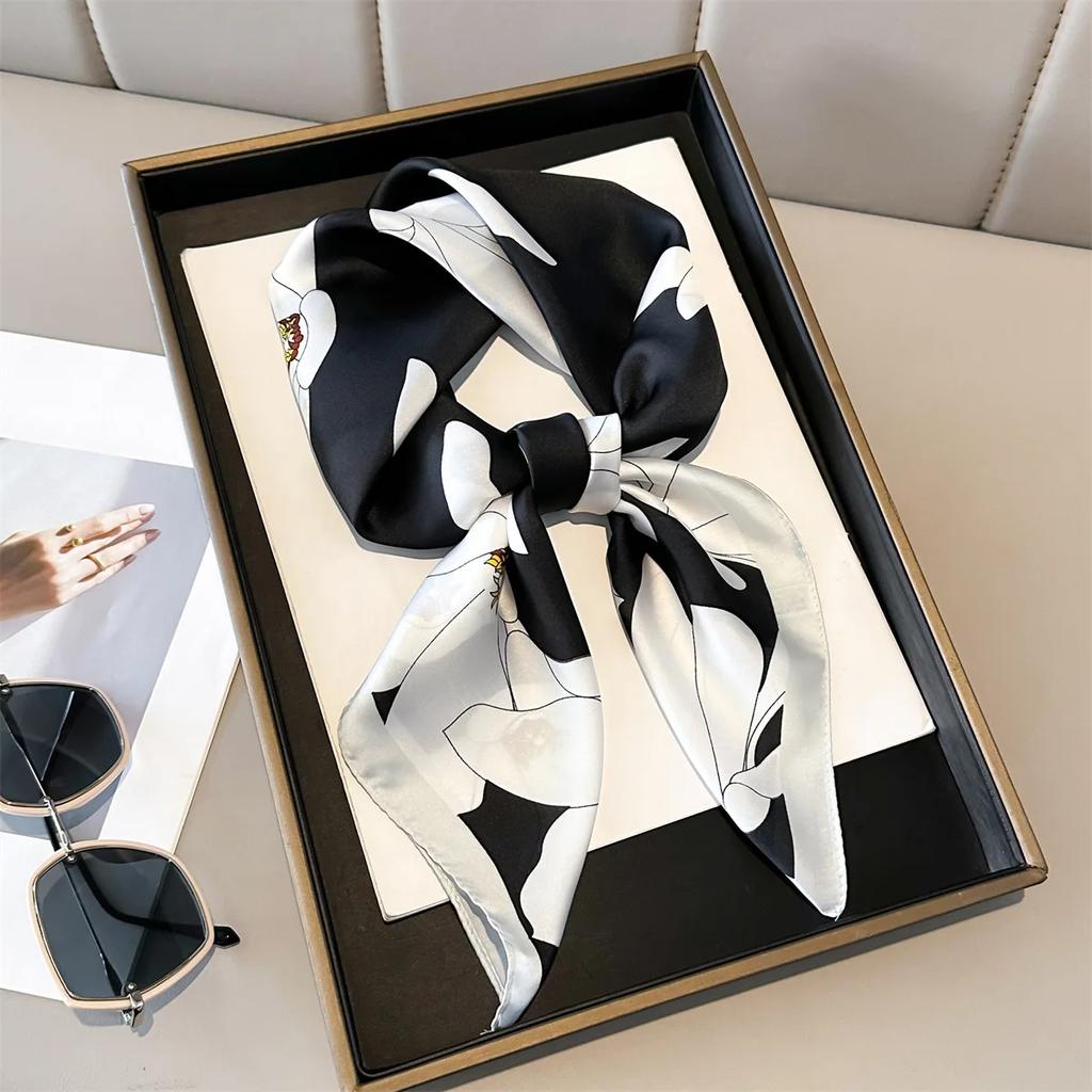 70 см розовый цветочный шелковый шарф для женщин, искусственный шелк, свежий и элегантный универсальный головной убор, одежда, сумки и квадратный шарф